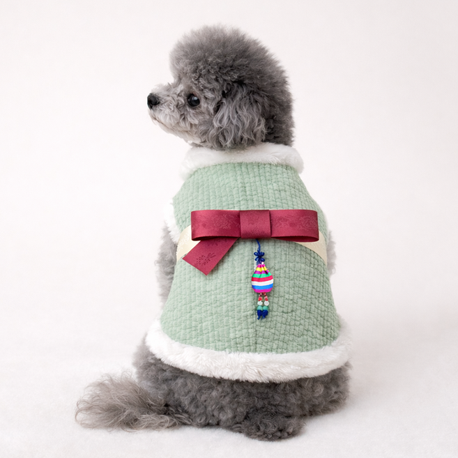 도기코디 애플 누빔배자 애견 강아지한복, 올리브그린, 1개