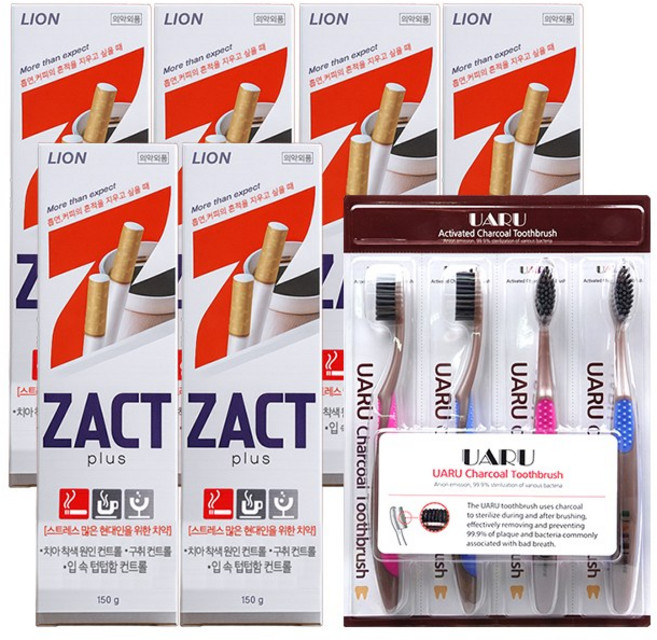 작트 미백치약 150g, 6개+유아르흑칫솔 4개