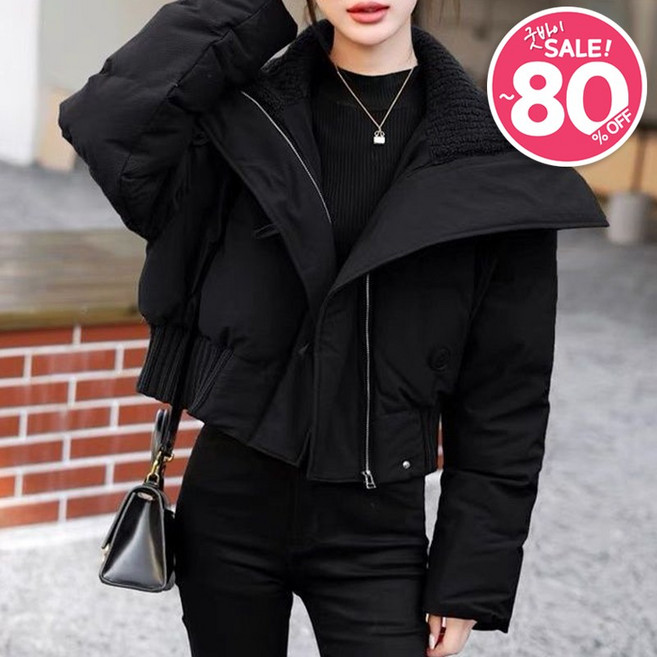 퀸앤조이여성 겨울 하이넥 폴린 부클 숏 패딩 점퍼