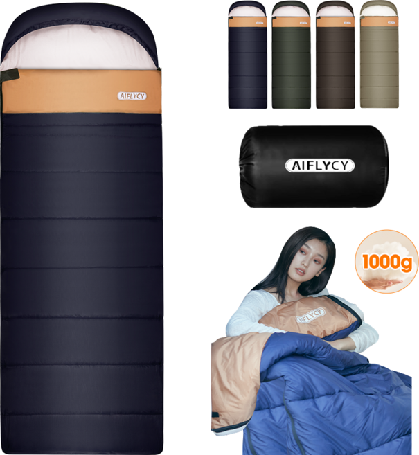 Aiflycy 머미형 사계절용 초경량 캠핑 침낭 210 x 75cm 1000g, 1개, 블루
