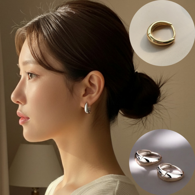 유니데이 s925은침 볼드 원터치 링 귀걸이