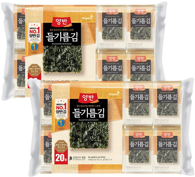 동원 양반 들기름김, 40개, 4.5g