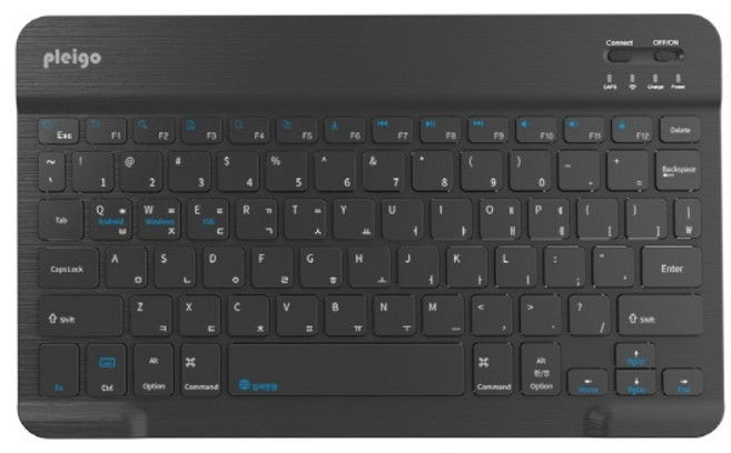PLEIGO 무선 저소음 휴대용 파스텔 슬림 블루투스 키보드, 블랙, KB10