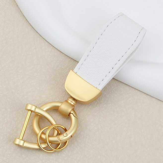 OFFCURVE 프리미엄 가죽 자동차 키링 고급 메탈 열쇠고리, 화이트골드