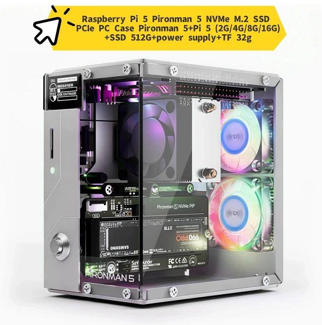 정시출고 라즈베리 파이 5 피론맨 NVMe M.2 SSD PCIe PC 케이스, 04 with Pi 5 16G, 01 Pironman 5