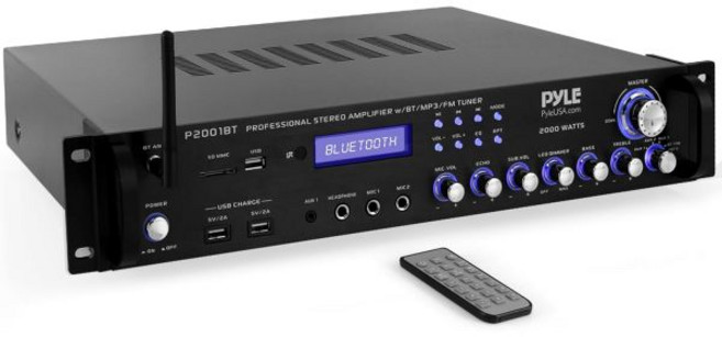 PYLE 멀티 채널 블루투스 프리앰프 수신기 2000와트 오디오 홈 스피커 사운드 스테레오 수신기라디오 USB 헤드폰 보조 RCA 듀얼 마이크에코 LED 무선 스트리밍 포함 P, 1개