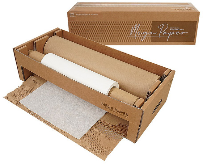 종이 완충제 종이에어캡 지아미 크라프트지 포장 메가150 플러스 (디스펜서일체형), 메가150 PLUS(속지+리필에어캡+디스펜서)일체형, 1세트