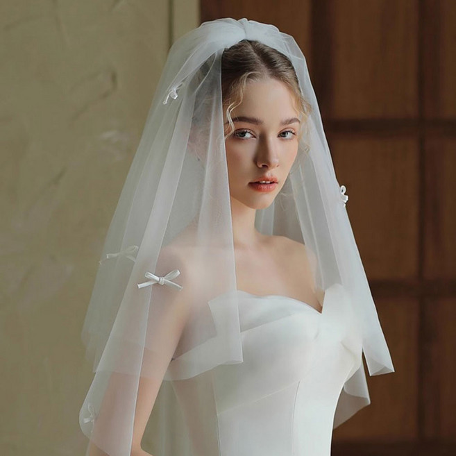 FOSSETTE[포셋] 아일라 리본 웨딩 베일 / 풍성한 2단 면사포 셀프웨딩 코스튬 소품