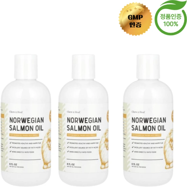 2+1 Chew + Heal 노르웨이산 연어 오일 반려견용 237ml, 3개, 오메가3 - 쿠팡