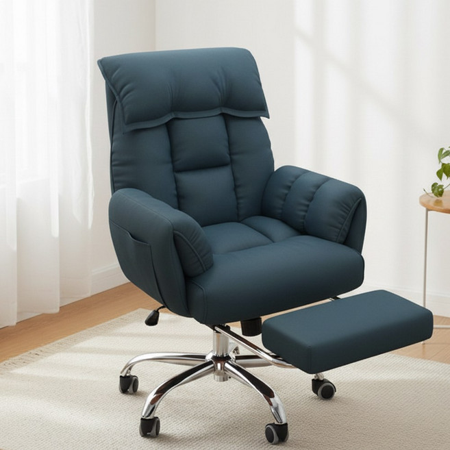 하루꿈 각도 및 팔걸이 조절 컴퓨터 사무용 공부 의자 게이밍 발받침 포함 책상 컴퓨터 의자, 딥블루