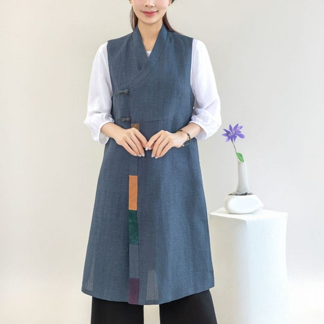 디얼마미 조각 삼베 쪽염 조끼 생활한복 마담 미시 중년 여성 빅사이즈 40대 50대