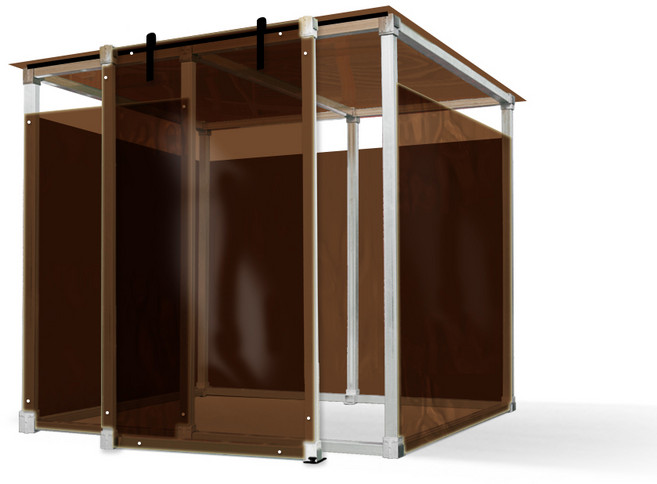 대기실 휴게실 흡연부스 재활용품부스 생활폐기물 보관용기함 쓰레기분리수거장 조립식 2mX1mX2m, 30mm파이프/2x1x2도어형 브라운