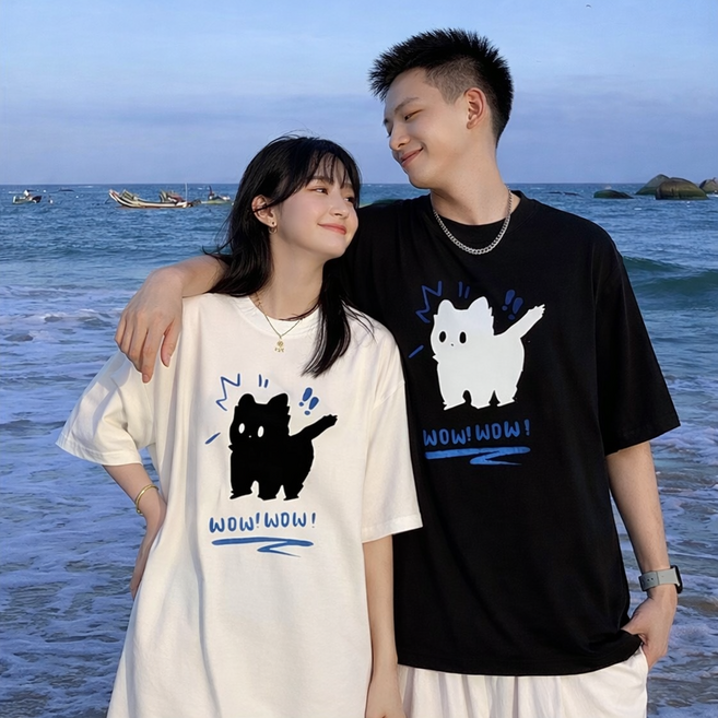 티니플럼모드 커플티 고양이 반팔티셔츠