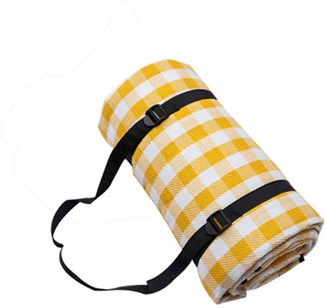 PEVA 롤백 방수 체크 돗자리 여행 피크닉 매트 한강 캠핑, 옐로우 화이트 체크