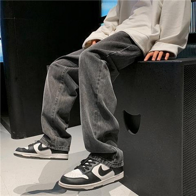 直筒牛仔褲水洗牛仔褲復古牛仔褲男士牛仔褲韓國風牛仔褲垂墜長褲闊腿牛仔褲寬鬆牛仔褲闊腿褲高腰牛仔褲長褲男士長褲