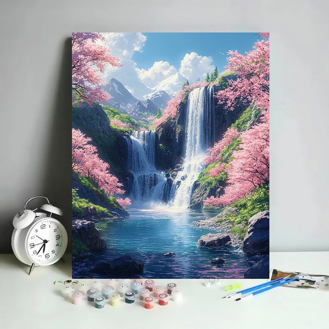 재물운 폭포 DIY 그림그리기 유화 명화 세트 호수그림 인테리어 액자 풍경 그림 풍수지리 물그림 세로 캔버스형 40*50cm, 재물운 폭포-05, 1개