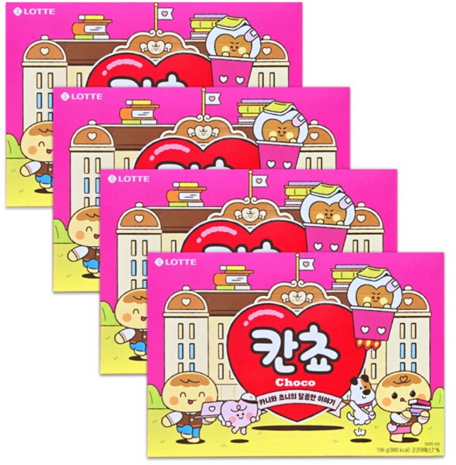 [롯데제과(주)] 롯데 칸쵸 초코 대용량 196gX4개, 1개, 1g