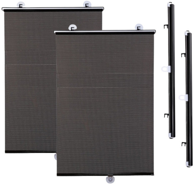 cp 창문 자동차 사무실 햇빛가리개 롤업 흡착식, 블랙, 2개