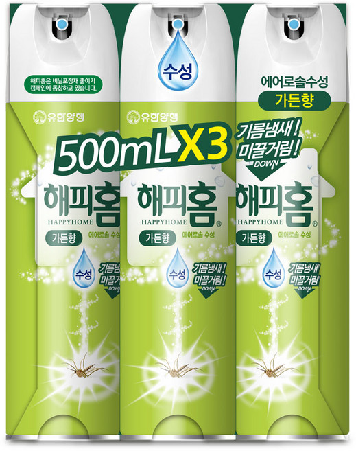 해피홈 에어로솔 수성 모기퇴치제 가든향, 500ml, 12개