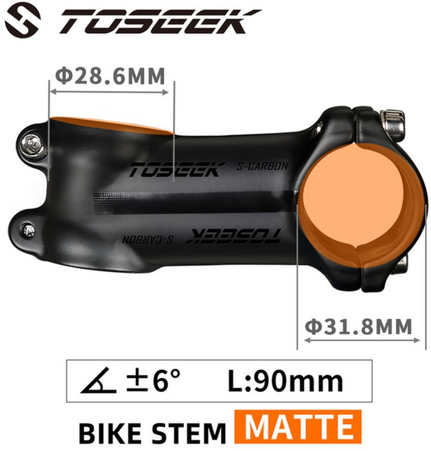 TOSEEK 카본 파이버 자전거 핸들바 시트포스트 스템 MTB 자전거 핸들바 세트 부품 블랙 무광, Stem 90mm