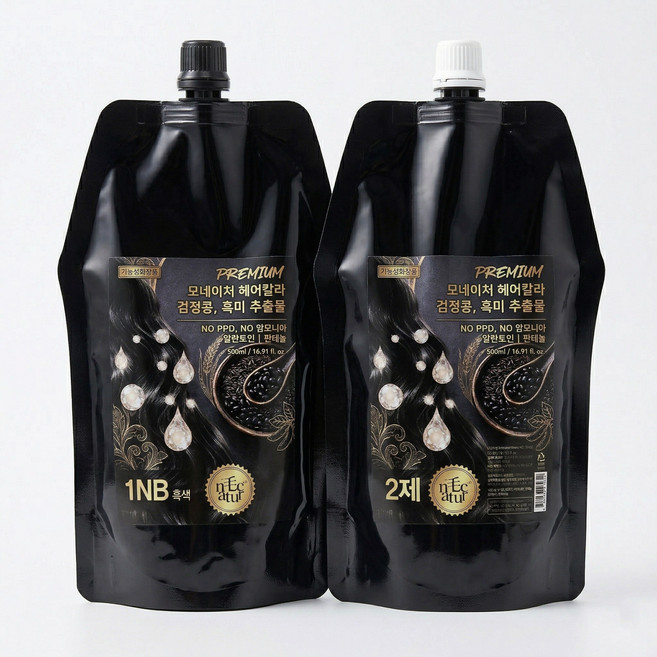 모네이처 PPD없는 새치염색약 NO암모니아 검정콩 흑미 추출물 대용량 1제500ml+2제500ml, 1개, 흑색