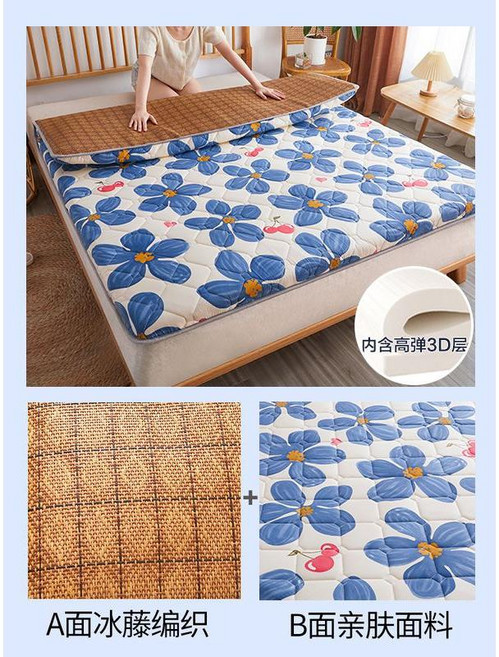 여름토퍼 양면 퀸 요토퍼 라탄 바닥 매트 사계절, 꽃무늬 5cm