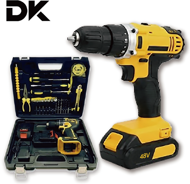 [디케이] 고출력 48V 무선 전동드릴 충전식드릴 본품+리튬배터리2개 가정용 DIY 공구세트 KC안전인증 목공 철제작업, 1개