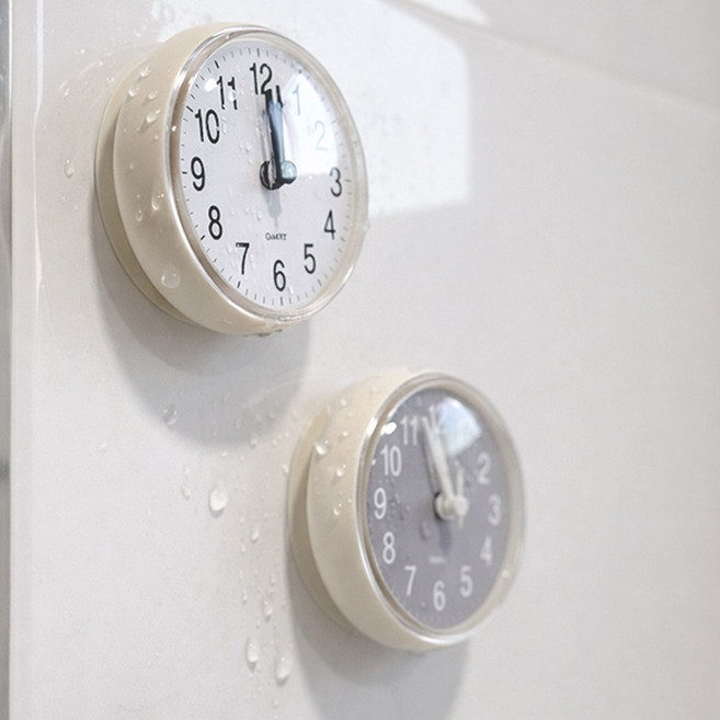 현데코 무소음 욕실 흡착식 방수시계 4color 화장실시계, 01] 그레이