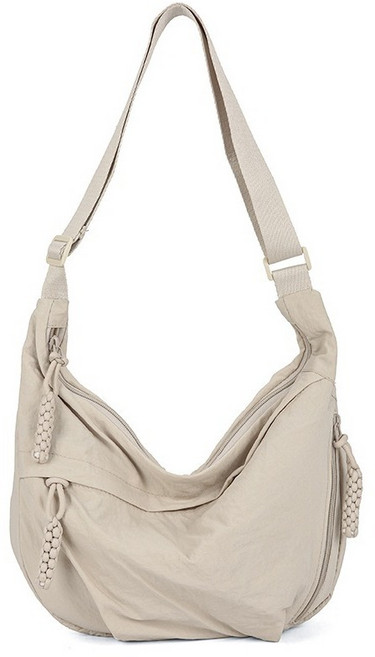 JDUDS 單肩水餃包 日系簡約尼龍斜背包 通勤男女通用款, 米白