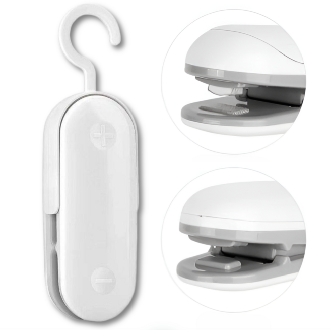 데이모노 미니 실링기 과자 봉지 비닐 밀봉, 화이트, 1개