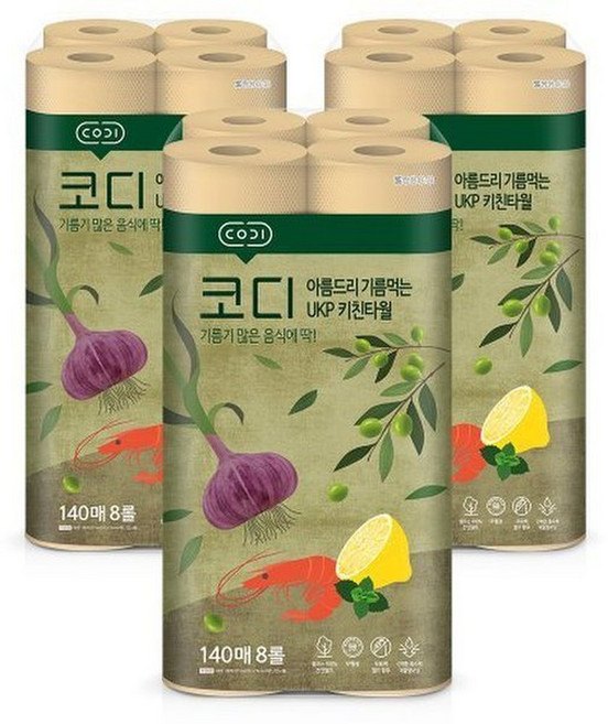 SSG코디 아름드리 기름먹는 UKP 키친타월 140매x8롤 3입, 140매, 3개