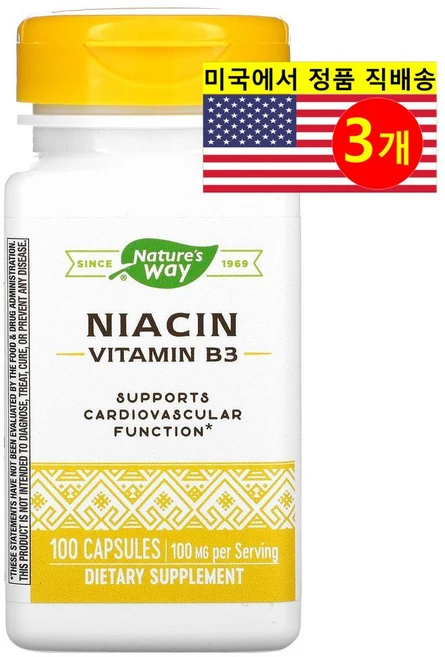 Nature's Way 네이처스 웨이 니아신 비타민 B3 100mg 100정, 3개 - 쿠팡