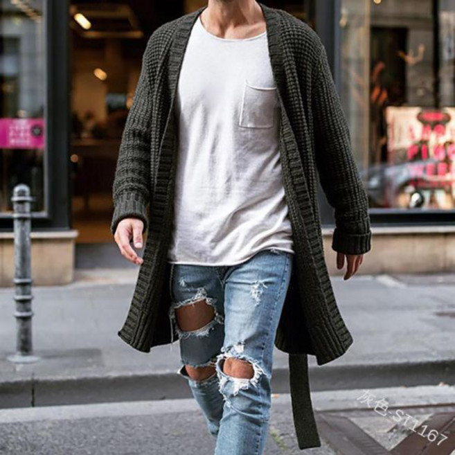 남성 남자 정장 기본 가디건 가을 와플 단색 롱 카디건 루즈핏