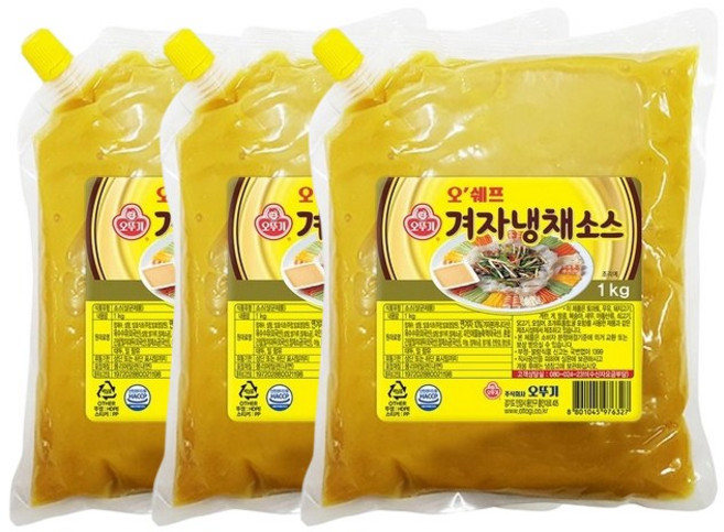 오뚜기 오쉐프 겨자 냉채소스, 1kg, 3개