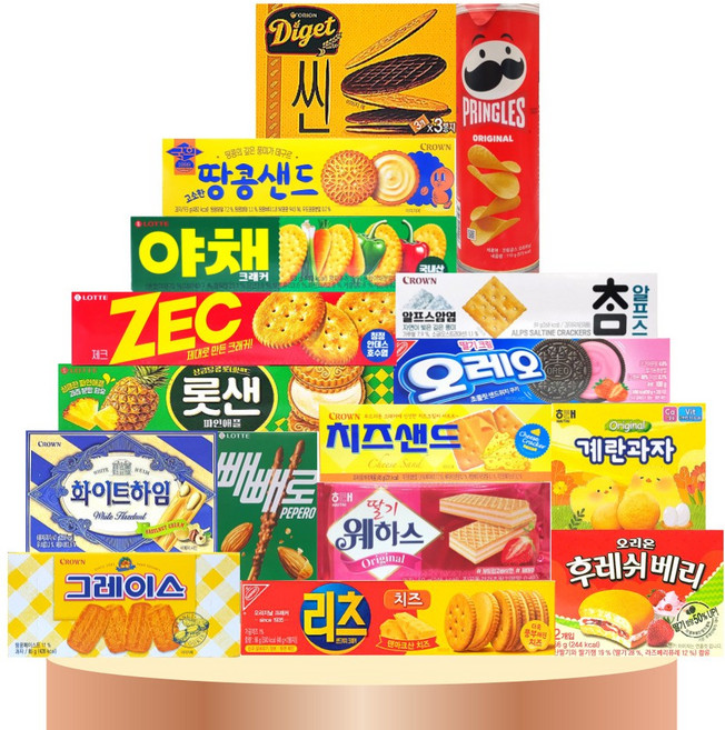 [판다네 마켓] 소형 16종-A 과자세트 (참크래커 제크 리츠 프링글스 오레오 계란과자 후레쉬베리 화이트하임 다이제씬 빼빼로 그레이스 웨하스 치즈샌드 국희땅콩샌드 롯데샌드), 1개