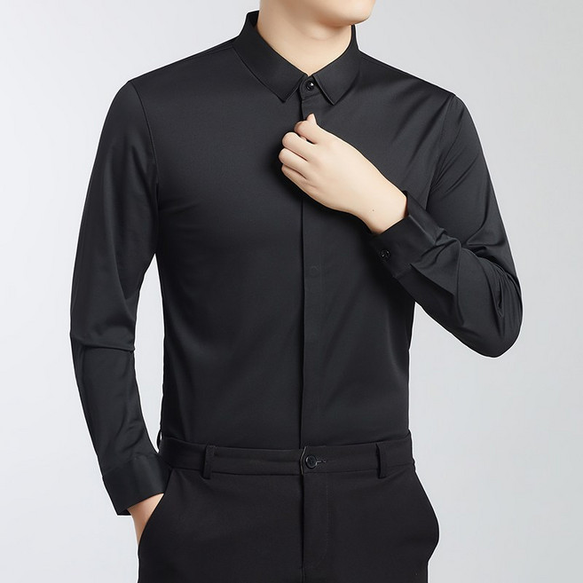 벨루미오 남성용 고탄력 구김없는 스판 셔츠 슬림핏 캐주얼 셔츠 긴팔 와이셔츠