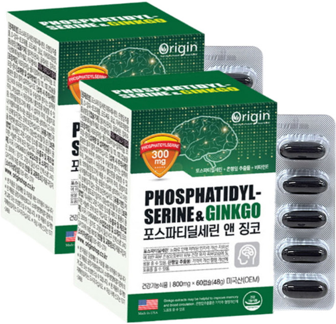 (4개월분) 포스파티딜세린앤징코 인지력 두뇌건강기능식품 은행잎추출물 기억력개선 PS 60캡슐 4개