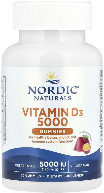 노르딕네츄럴스 비타민D3 구미젤리 패션프루트 125mcg(5000IU) 30개, 5개, 30정 - 쿠팡