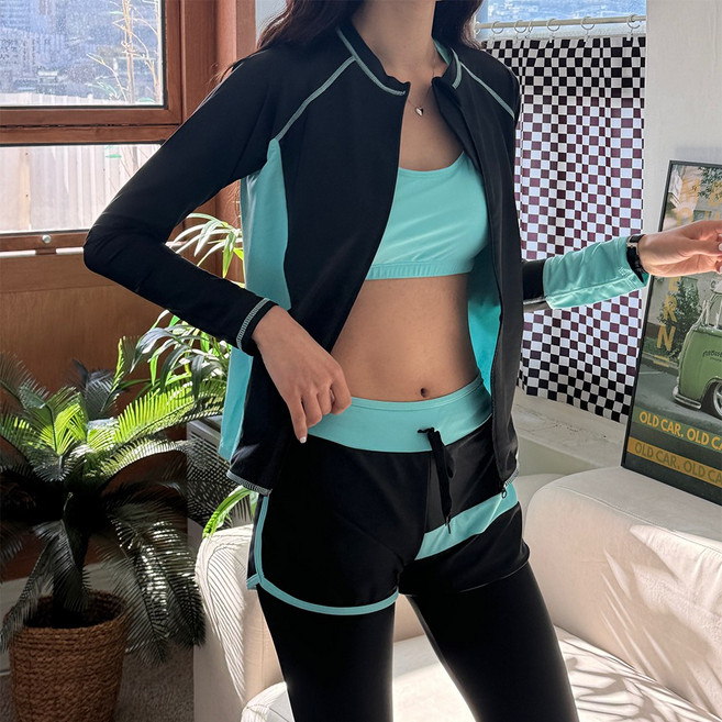 피넬젯 여성용 스트라이프 래쉬가드 5종세트, 민트