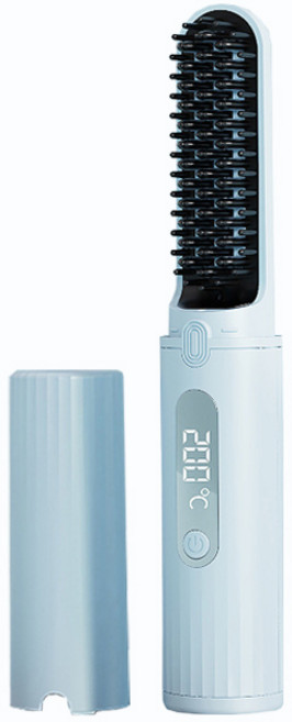 無線負離子直髮梳 快速加熱 多段溫控 直捲兩用 便攜式造型神器, 1個, 天空藍