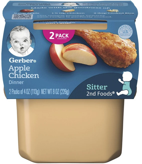 거버 디너 어린이 과일퓨레 113g, 사과 + 치킨(Apple + Chicken), 2개입 - 쿠팡