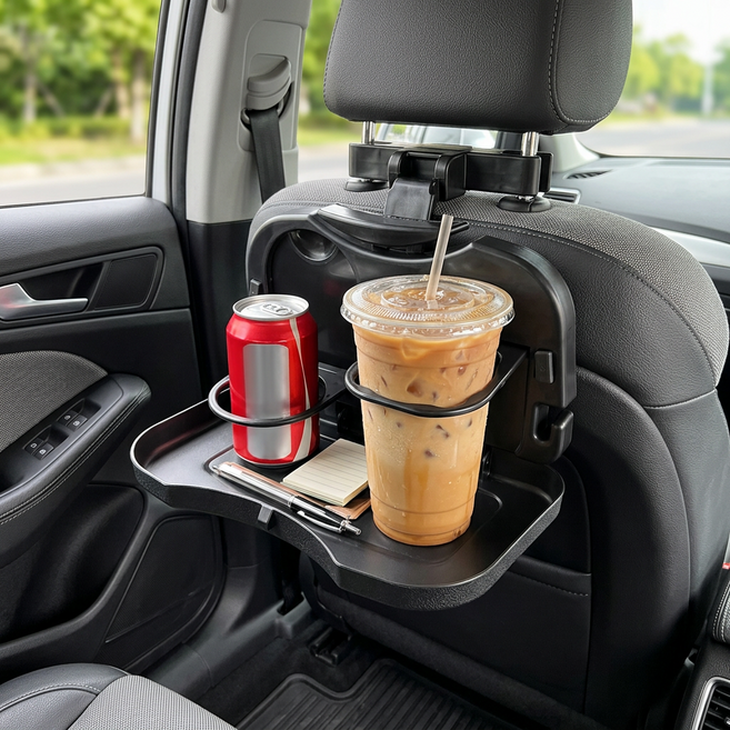데스텀 자동차 헤드레스트 음료 거치대, 블랙, 1개