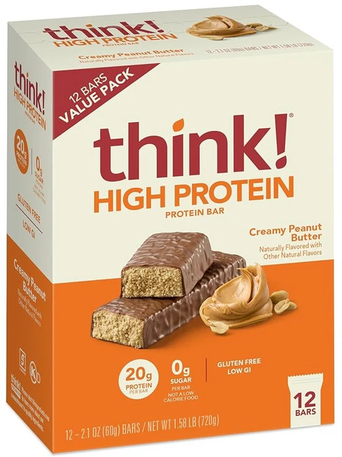 생각해 보세요 단백질 바 고단백 스낵 텐 프리 코셔 초콜릿 퍼지 뉴트리션 바당 2.1단위온스 10개 포장은 다, Creamy Peanut Butter, 1 count Pack of 1 - 쿠팡