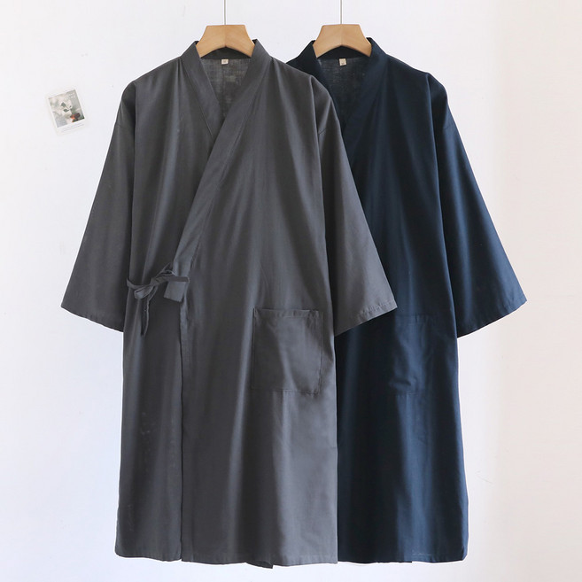 로리돌스 빅사이즈 남성 유카타 2종택1. 그레이 로브 가운 남자 잠옷 파자마세트 골프 홈웨어