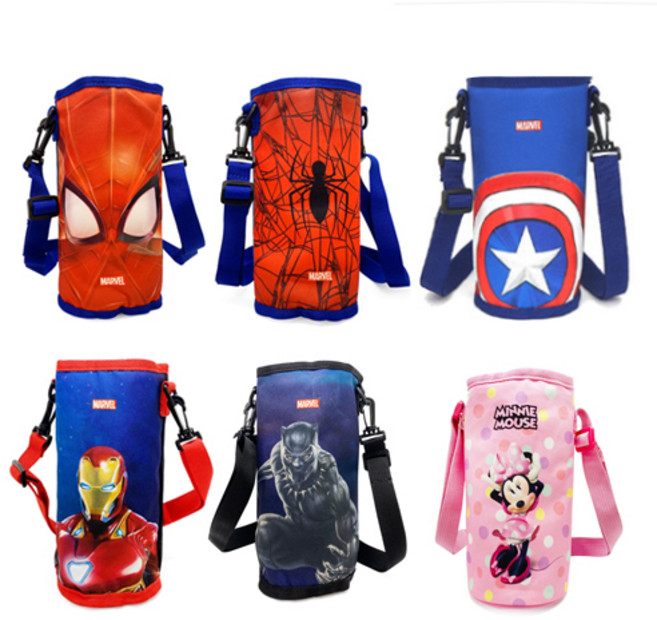캐릭터 물병주머니 - 스파이더맨 캡틴아메리카 아이언맨 블랙팬서 미니마우스, 1개, 스파이더맨(페이스)-[747671]