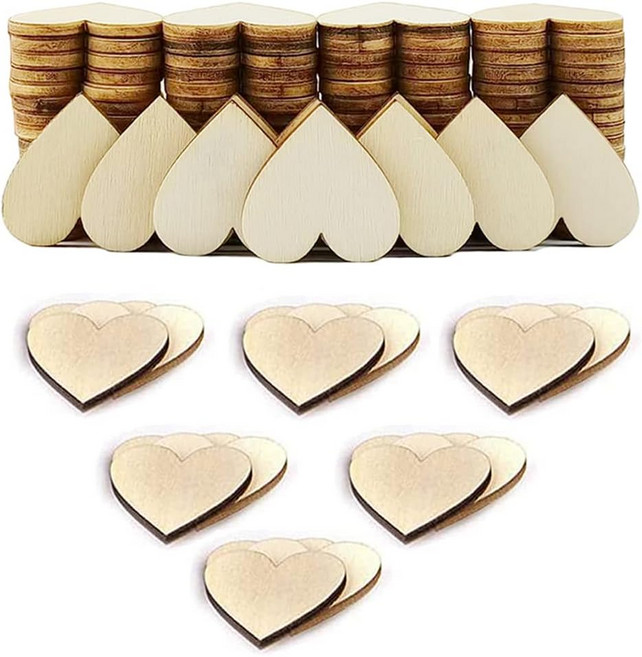 WLIANG 200개 1인치 우드 하트 컷아웃 미완성 빈 나무 모양의 웨딩 방명록 발렌타인데이 추수감사절 DIY 카드 장식 제작을 위한 공예용 조각 태그