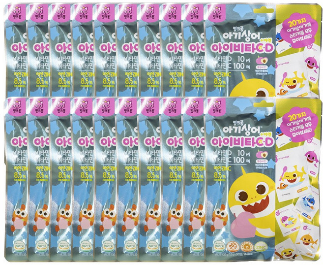 핑크퐁 아기상어 아이비타CD +아연 복숭아맛 스티커포함 30정