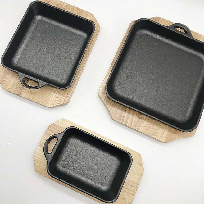 리빙아트 무쇠 정사각 주물팬 IH 모든열원 콘치즈 철판 스테이크팬, 1개, 직사각 14.5cm