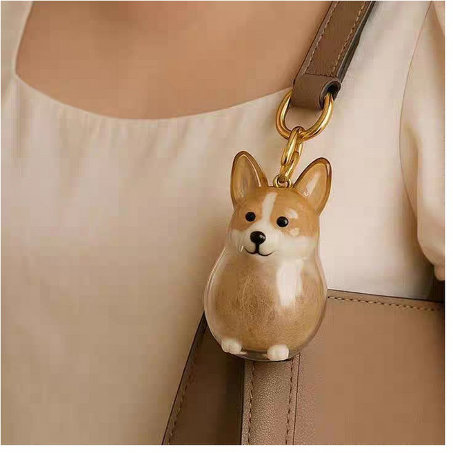 BCQ 1+1 반려동물 털 캡슐 투명 키링 열쇠고리 가방 장식 액세서리 개털 애완동물 모발전용 수납 강아지 고양이등, 2개, 미니 코기