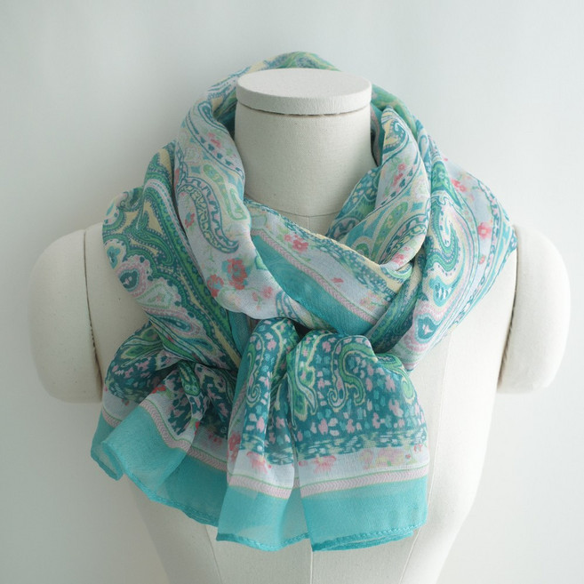 페이즐리 롱 스카프 파스텔 플라워 꽃무늬 봄 가을 여성 소프트 머플러